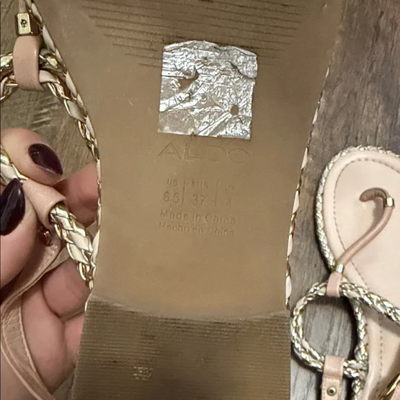 Aldo Blush Braided T-Strap Sandals with Gold Trim - Picture 4 of 7